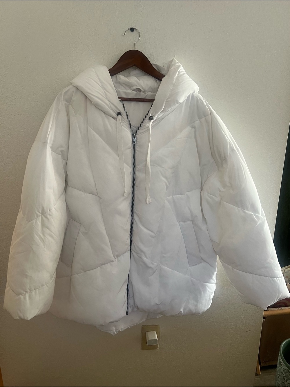 Free People Hailey Oversized White Hooded Puffer Jacket Size M